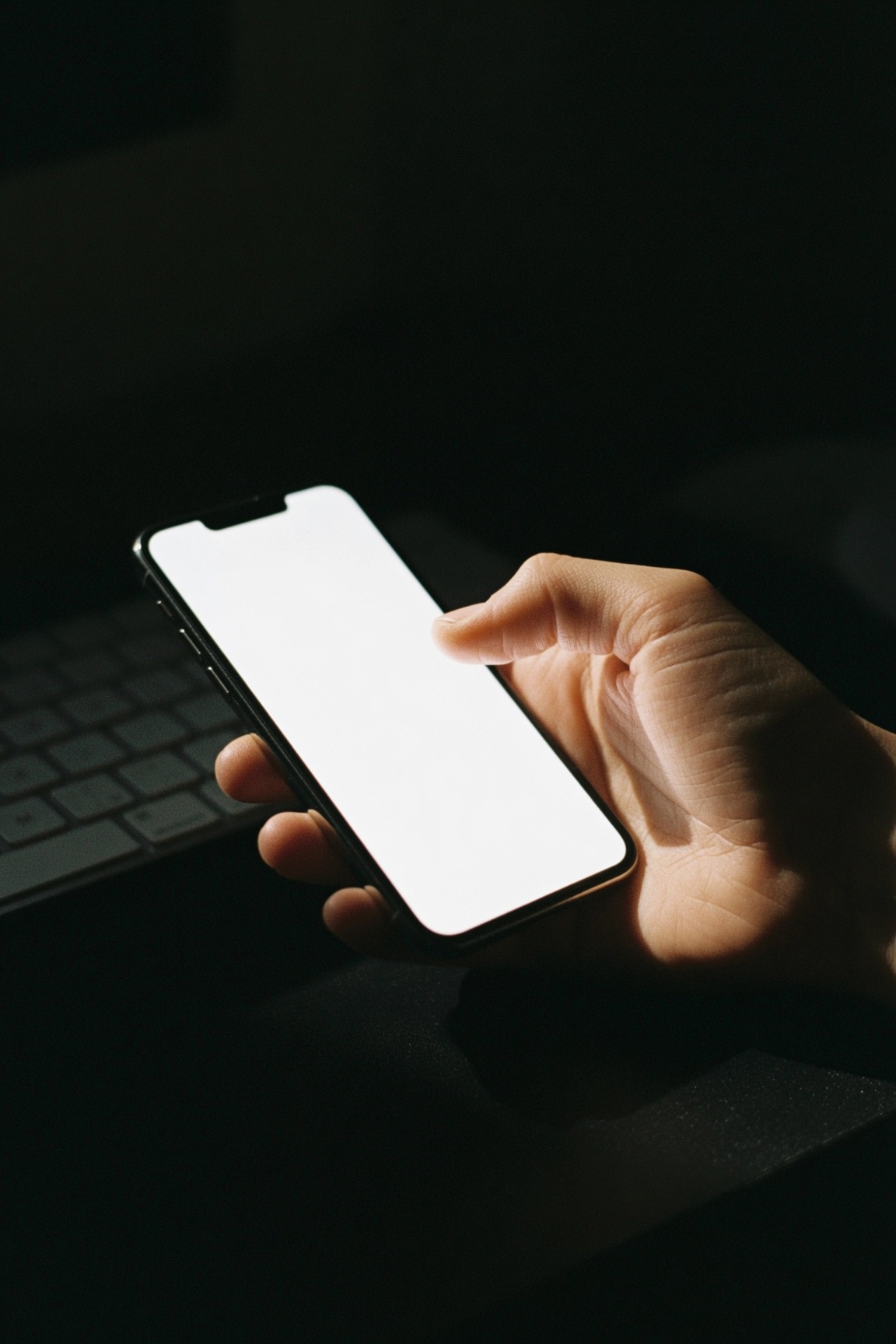 A phone held in a dark room